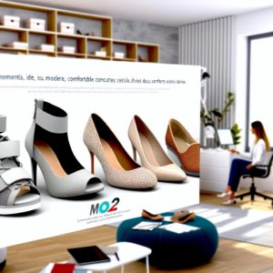 Affiches de chaussures féminines dans un intérieur moderne.